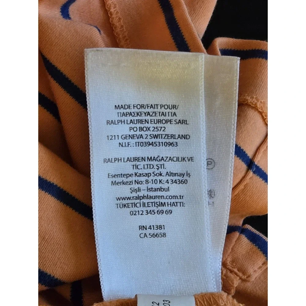 Polo Ralph Lauren Mens Large Classic Fit Orange With‎ Blue Stripes